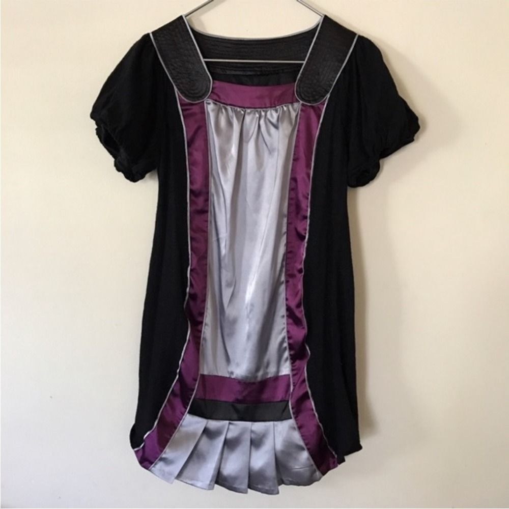 Plastic Island Black Silver Purple Colorblock Glitter Mini Dress‎ XS PW08015BKXS